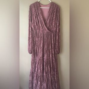 Lace maternity photo shoot maxi dress size XL mauve pink pregnancy long sleeve
